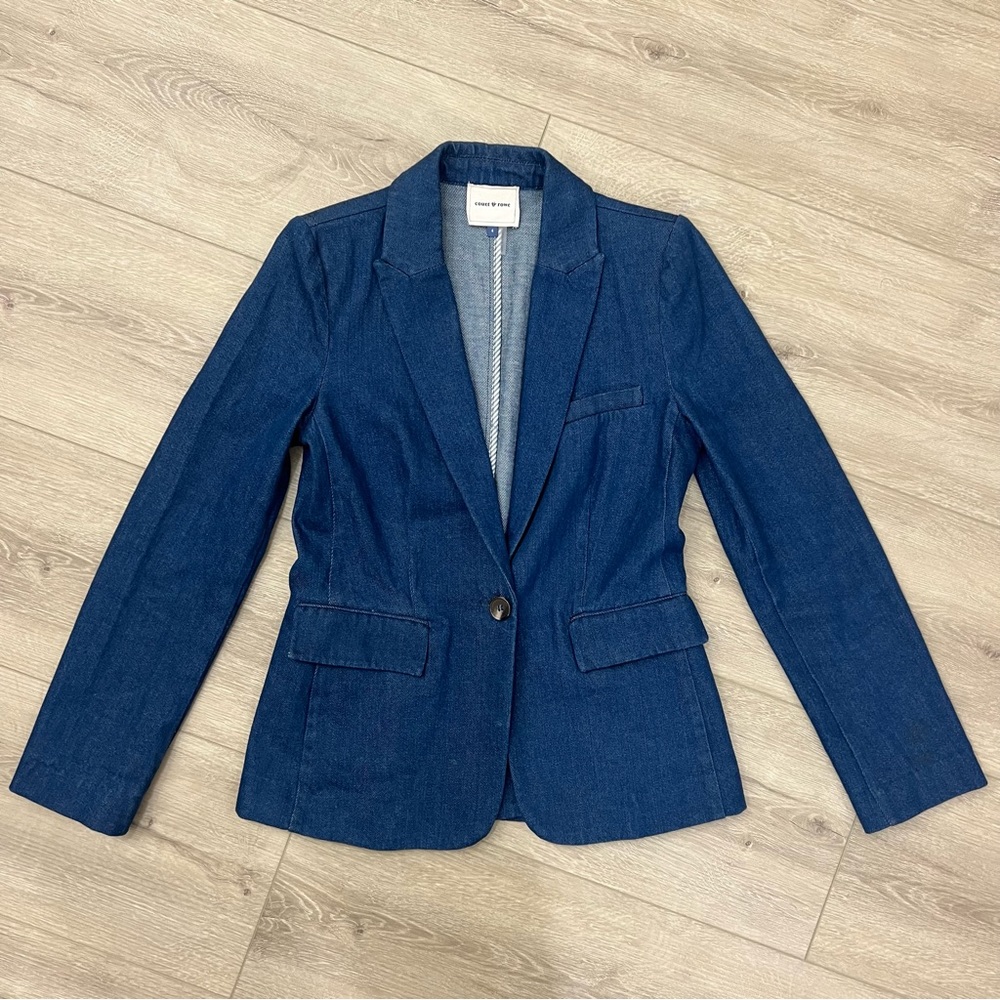 Court & Rowe Women Blue Denim One-Button Blazer Jacket Size 4